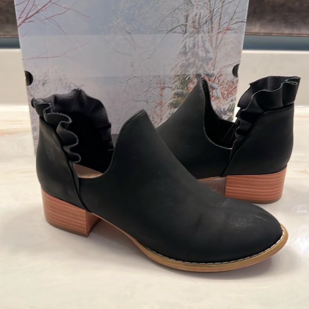 Black Ankle Boots with Ruffle Detail